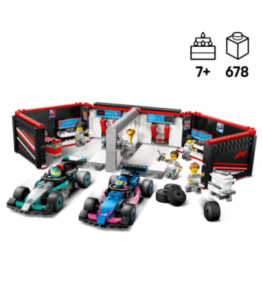 LEGO City F1 garaaž, Mercedes-AMG ja Alpine autod
