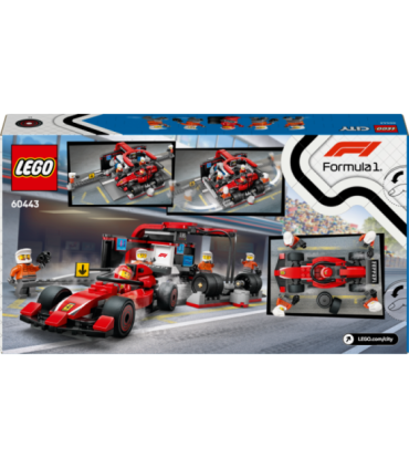 LEGO City F1 boksipeatus ja boksimeeskond Ferrari autoga