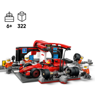 LEGO City F1 boksipeatus ja boksimeeskond Ferrari autoga