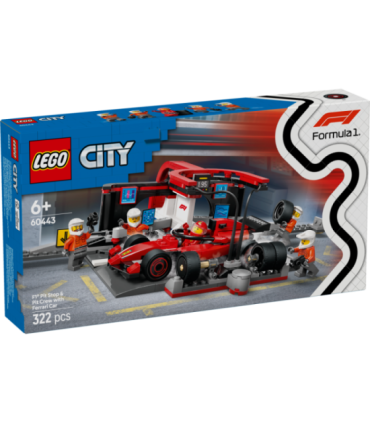 LEGO City F1 boksipeatus ja boksimeeskond Ferrari autoga