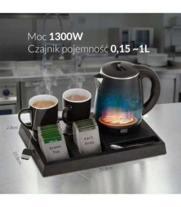 Adler AD 1387 Hotel kettle stainless steel 1 L + tray with cups black