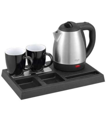 Adler AD 1354 Hotel kettle stainless steel 1.2 L + tray with cups black, steel