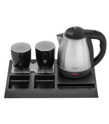 Adler AD 1354 Hotel kettle stainless steel 1.2 L + tray with cups black, steel