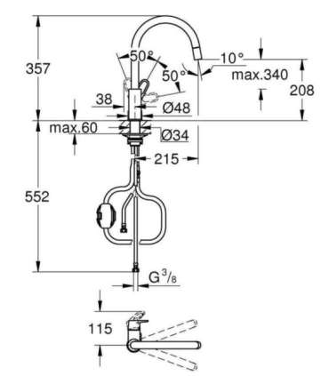 GROHE BauFlow single lever kitchen sink mixer Chomowany