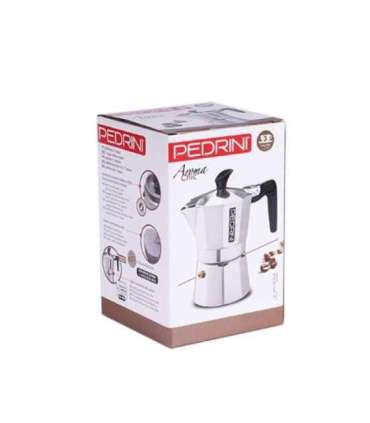 Pedrini Coffee Maker polished Aluminum 3 Cups silver black (9083-3) (90833)