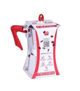 Pedrini Coffee Maker polished Aluminum 6 Cups silver red (9084-0) (90840)