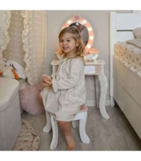 TOOKY TOY Drewniana Toaletka z Krzesełkiem Akcesoria Lustro z Oświetleniem LED + Kosmetyki