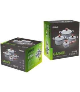 PROMIS Set of pots GRANITE, saucepan 16 cm, pots 20,24,28 brown handles