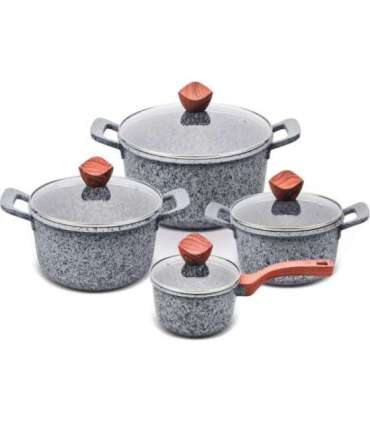 PROMIS Set of pots GRANITE, saucepan 16 cm, pots 20,24,28 brown handles