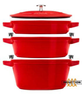 Staub La Cocotte Round Cast iron Casserole baking dish -- SET OF 3 PIECES