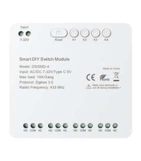 4-channel ZigBee switch module with voltage-free DC 32V contact Avatto ZWSMMD-4-32V