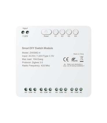 4-channel ZigBee switch module with voltage-free DC 32V contact Avatto ZWSMMD-4-32V