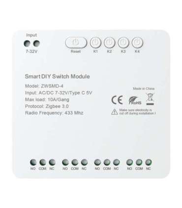 4-channel ZigBee switch module with voltage-free DC 32V contact Avatto ZWSMMD-4-32V