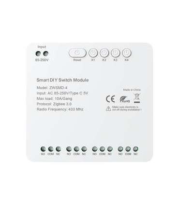ZigBee 4-channel switch module with voltage-free DC 32V contact Avatto ZWSMMD-4-250V