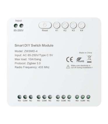 ZigBee 4-channel switch module with voltage-free DC 32V contact Avatto ZWSMMD-4-250V