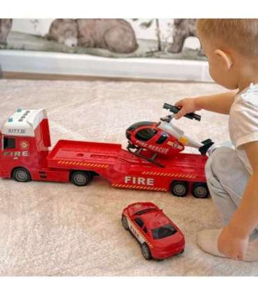 WOOPIE Zestaw Pojazdów Laweta Strażacka Helikopter Samochód Dźwięk Światła