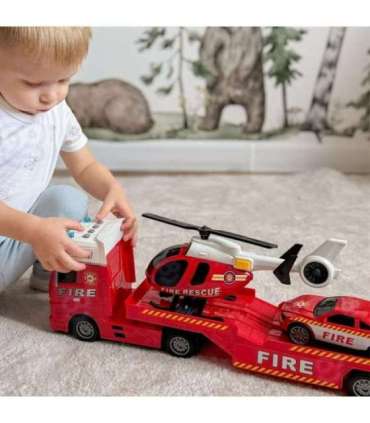 WOOPIE Zestaw Pojazdów Laweta Strażacka Helikopter Samochód Dźwięk Światła