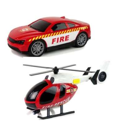 WOOPIE Zestaw Pojazdów Laweta Strażacka Helikopter Samochód Dźwięk Światła