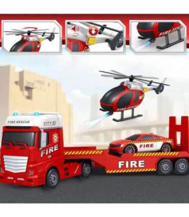 WOOPIE Zestaw Pojazdów Laweta Strażacka Helikopter Samochód Dźwięk Światła