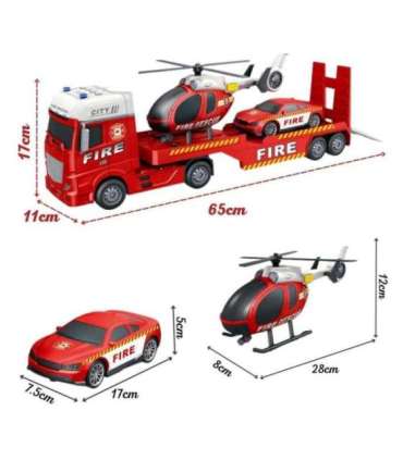 WOOPIE Zestaw Pojazdów Laweta Strażacka Helikopter Samochód Dźwięk Światła