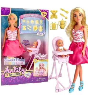 WOOPIE ROYAL Lalka Lily Bobas Krzesełko do Karmienia Zestaw Akcesoria