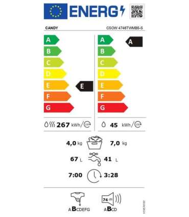Candy Washing Machine with Dryer CSOW 4746TWMB5-S Energy efficiency class A/E Front loading Washing capacity 7
