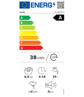 Candy GD 06SS6-S Washing Machine, A, Front loading, Depth 42 cm, 6 kg, White