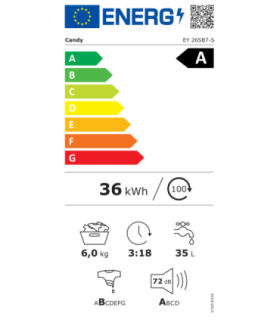Candy EY 26SB7-S Washing Machine, A, Front loading, Depth 47 cm, 6 kg, White