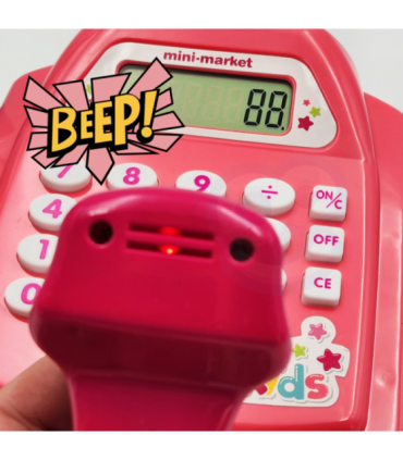 WOOPIE kaupluse kassaregister riiuliga ja aksessuaaridega, roosa