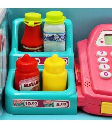 WOOPIE kaupluse kassaregister riiuliga ja aksessuaaridega, roosa