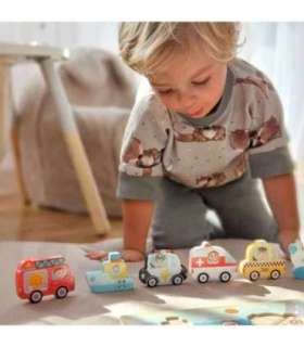 TOOKY TOY puidust Montessori-pusled: sõidukid — autod, lennuk, laev, linn — kujundite sobitamine