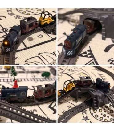 WOOPIE Elektryczna Kolejka Tor Retro Ciuchcia Lokomotywa + 2 Wagony – Zestaw 76 el.