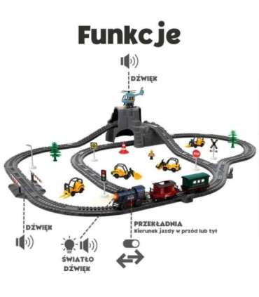 WOOPIE Elektryczna Kolejka Tor Retro Ciuchcia Lokomotywa + 2 Wagony – Zestaw 76 el.