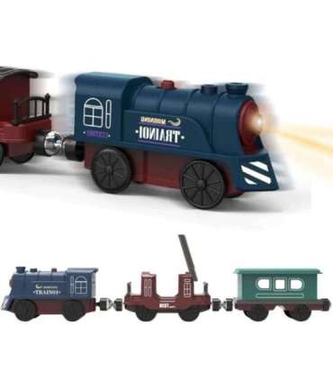 WOOPIE Elektryczna Kolejka Tor Retro Ciuchcia Lokomotywa + 2 Wagony – Zestaw 76 el.