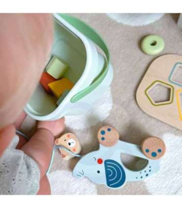 WOOPIE GREEN коробка-сортер 3 в 1 — кубики, пирамидка, слоник — FSC