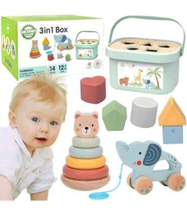 WOOPIE GREEN коробка-сортер 3 в 1 — кубики, пирамидка, слоник — FSC