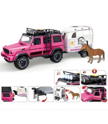 WOOPIE Zestaw Różowy Samochód Terenowy z Przyczepką i Figurką Konia