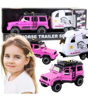 WOOPIE Zestaw Różowy Samochód Terenowy z Przyczepką i Figurką Konia