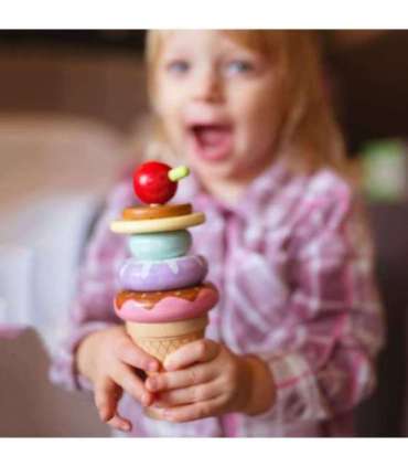 WOOPIE GREEN Puidust jäätised Montessori-pusle, kondiitriäri, 12 osa, FSC