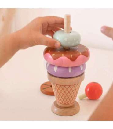 WOOPIE GREEN Puidust jäätised Montessori-pusle, kondiitriäri, 12 osa, FSC