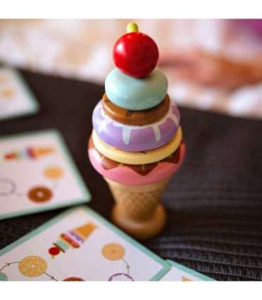 WOOPIE GREEN Puidust jäätised Montessori-pusle, kondiitriäri, 12 osa, FSC