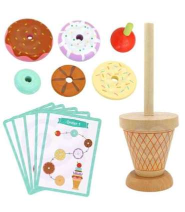 WOOPIE GREEN Puidust jäätised Montessori-pusle, kondiitriäri, 12 osa, FSC