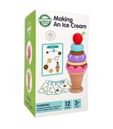 WOOPIE GREEN Puidust jäätised Montessori-pusle, kondiitriäri, 12 osa, FSC
