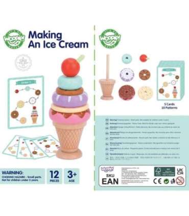 WOOPIE GREEN Puidust jäätised Montessori-pusle, kondiitriäri, 12 osa, FSC