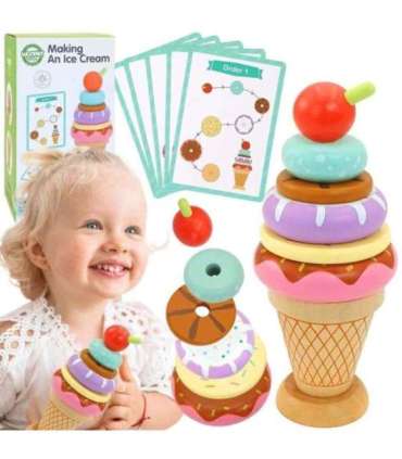 WOOPIE GREEN Puidust jäätised Montessori-pusle, kondiitriäri, 12 osa, FSC