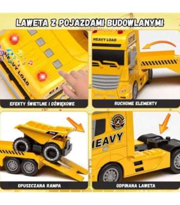 WOOPIE Samochód Laweta z Pojazdami Budowlanymi