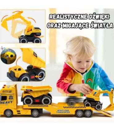 WOOPIE Samochód Laweta z Pojazdami Budowlanymi