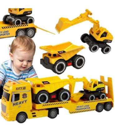 WOOPIE Samochód Laweta z Pojazdami Budowlanymi