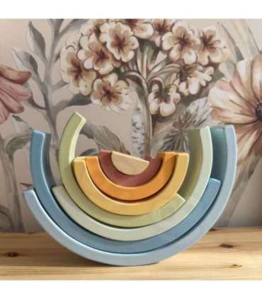 TOOKY TOY Pastelowa Układanka Drewniane Klocki Montessori Tęcza