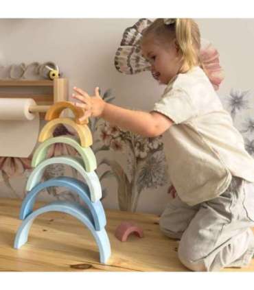 TOOKY TOY Pastelowa Układanka Drewniane Klocki Montessori Tęcza